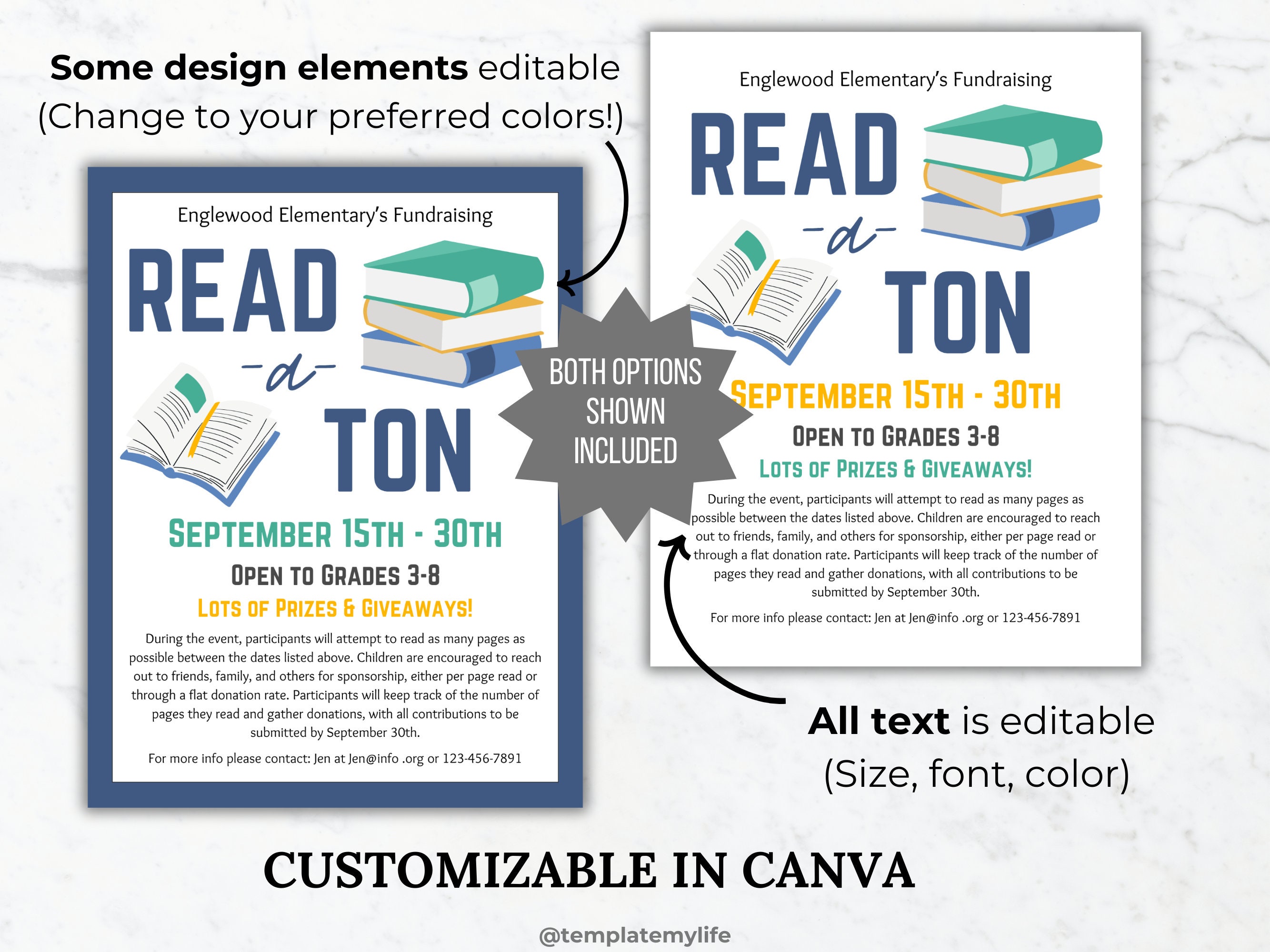 Reading Program Event Flyer Example Editable Literacy Fundraiser Flyer Printable School Fundraiser Poster ...