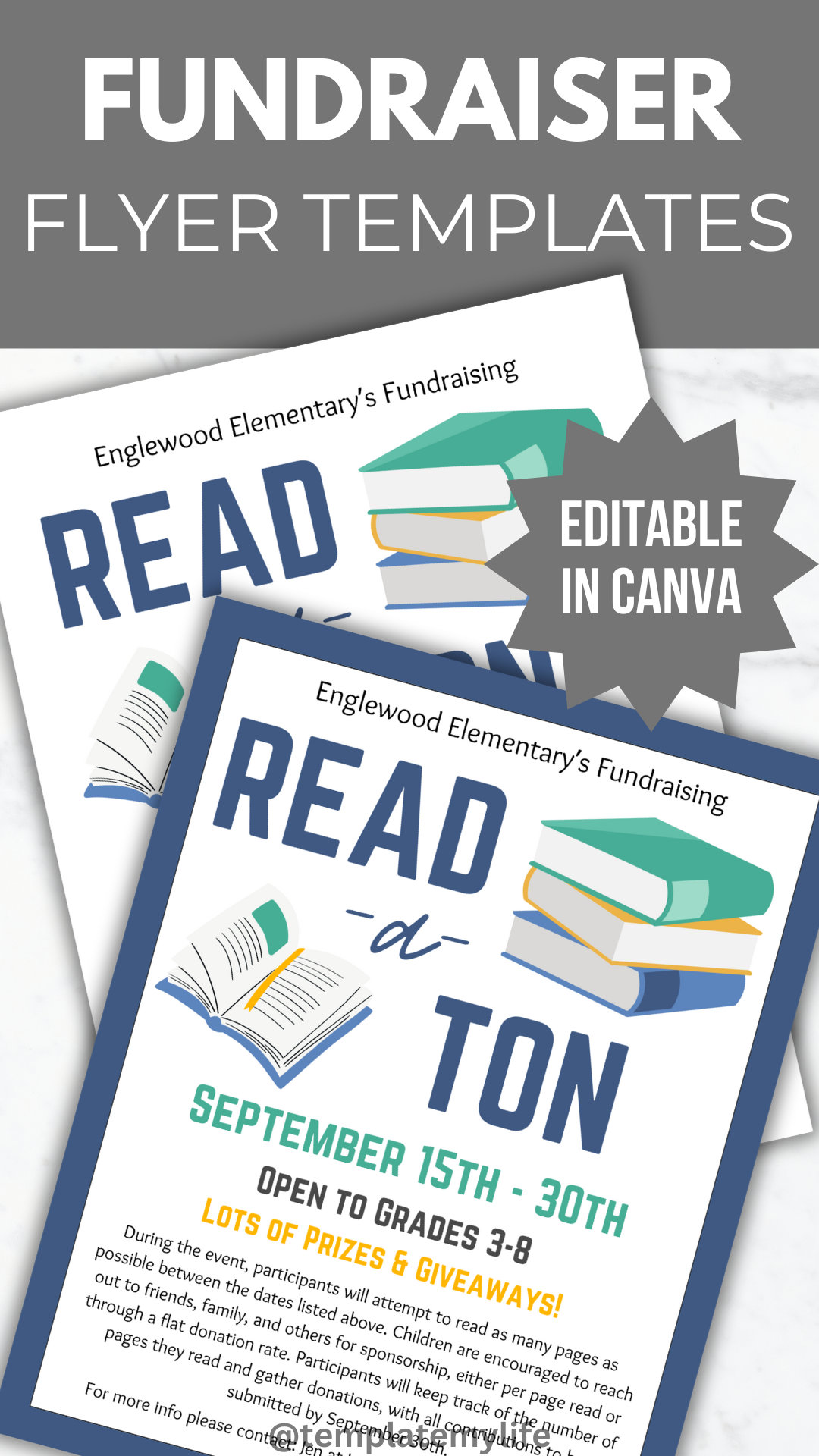 Reading Program Event Flyer Example Editable Literacy Fundraiser Flyer Printable School Fundraiser Poster ...