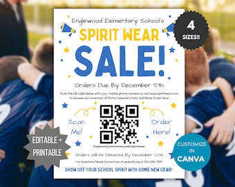 School Spirit Wear Sale Flyer PTO Template Spirit Wear Fundraiser invite Editable School clothing sale Fundraising PTA Flyer QR code Flyer