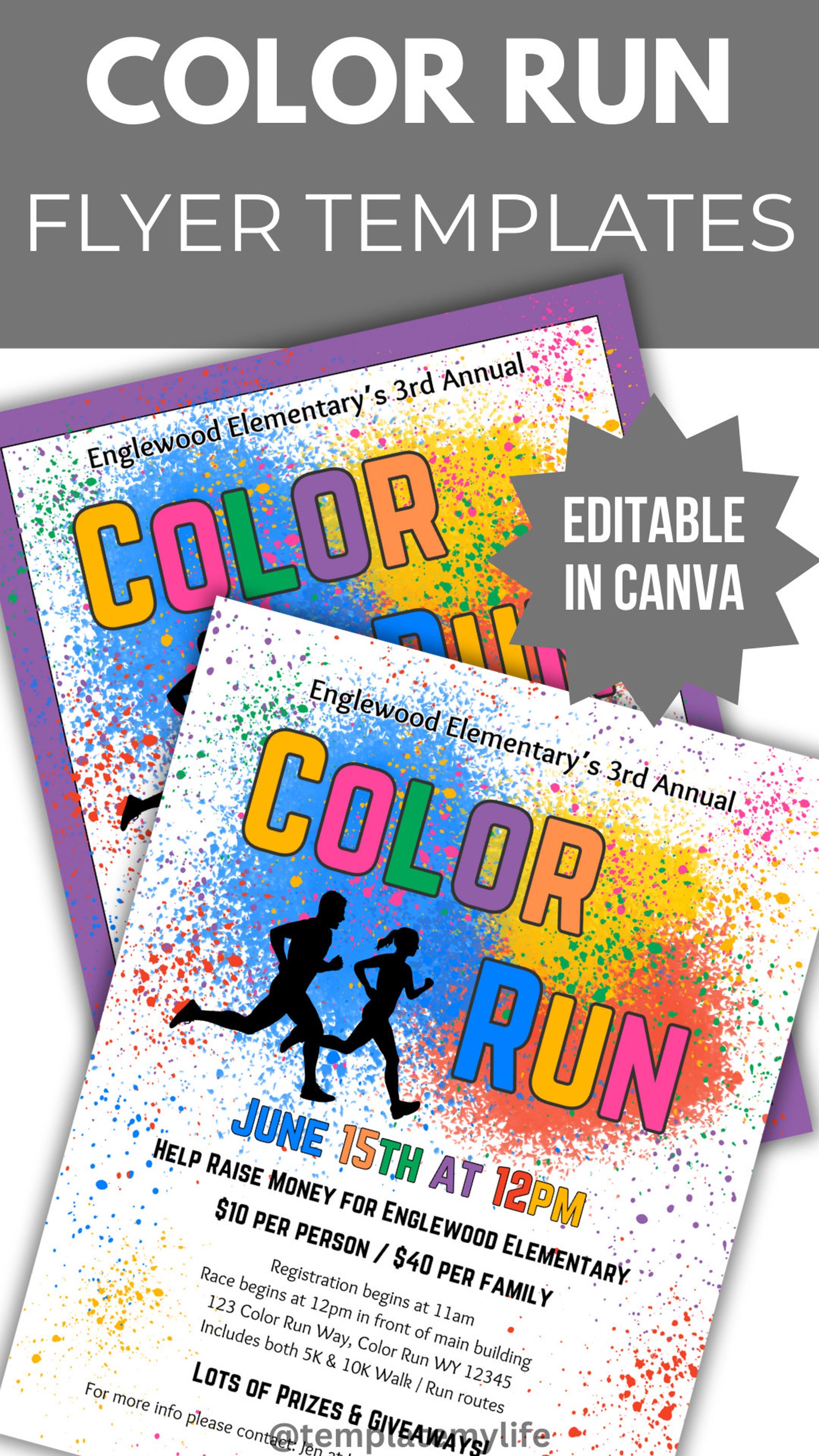 Run Invitations Color Run Flyer Invite Printable Poster Business Fundraiser Flyer ...