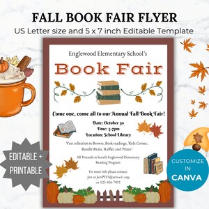 Fall Book Fair Flyer Template Book Sale Flyer Editable Fall School event Flyer School Fundraiser Flyer printable Fall Church Event PTA Flyer