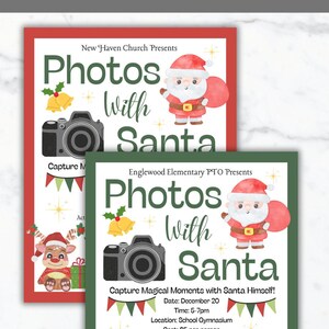 Photo with Santa Christmas Fundraiser Flyer PTO Template Holiday Fundraising invite Editable Winter School event Flyer Holiday PTA printable