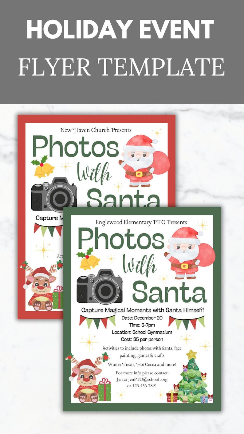Photo with Santa Christmas Fundraiser Flyer PTO Template Holiday Fundraising invite Editable Winter School event Flyer Holiday PTA printable