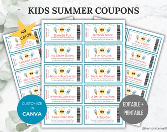 Summer Activities Coupon Book for Kids birthday gift voucher printable Kids Coupon Book Summertime Birthday Gift ideas for kids last minute