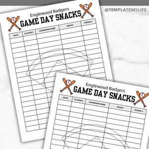 Baseball Game Snack Schedule Template Baseball Snack Sign up Sheet ...