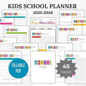 Afdrukbare kinderplanner schooljaar 2025-2026 kalender bewerkbare kinderplanning ADHD planner voor school checklist na school karweienschema