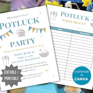 Potluck Flyer template Editable Potluck sign up sheet bundle neighborhood party invite Potluck party flyer community luncheon printable