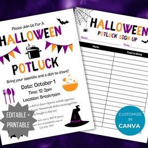 Halloween Potluck Flyer Vorlage Herbst Dinner Party Flyer Oktober Party einladen Herbst Potluck Signup Form Bundle