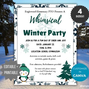 Winter Party Invite Flyer Winter invitation template pto Winter Classroom party sign School event PTA Flyer printable winter Church Flyer