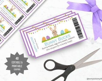 Kid Easter Coupon Book Kid Gift from Easter Bunny Coupon printable bunny bucks easter Gift for kid Coupon template reward coupons for kids