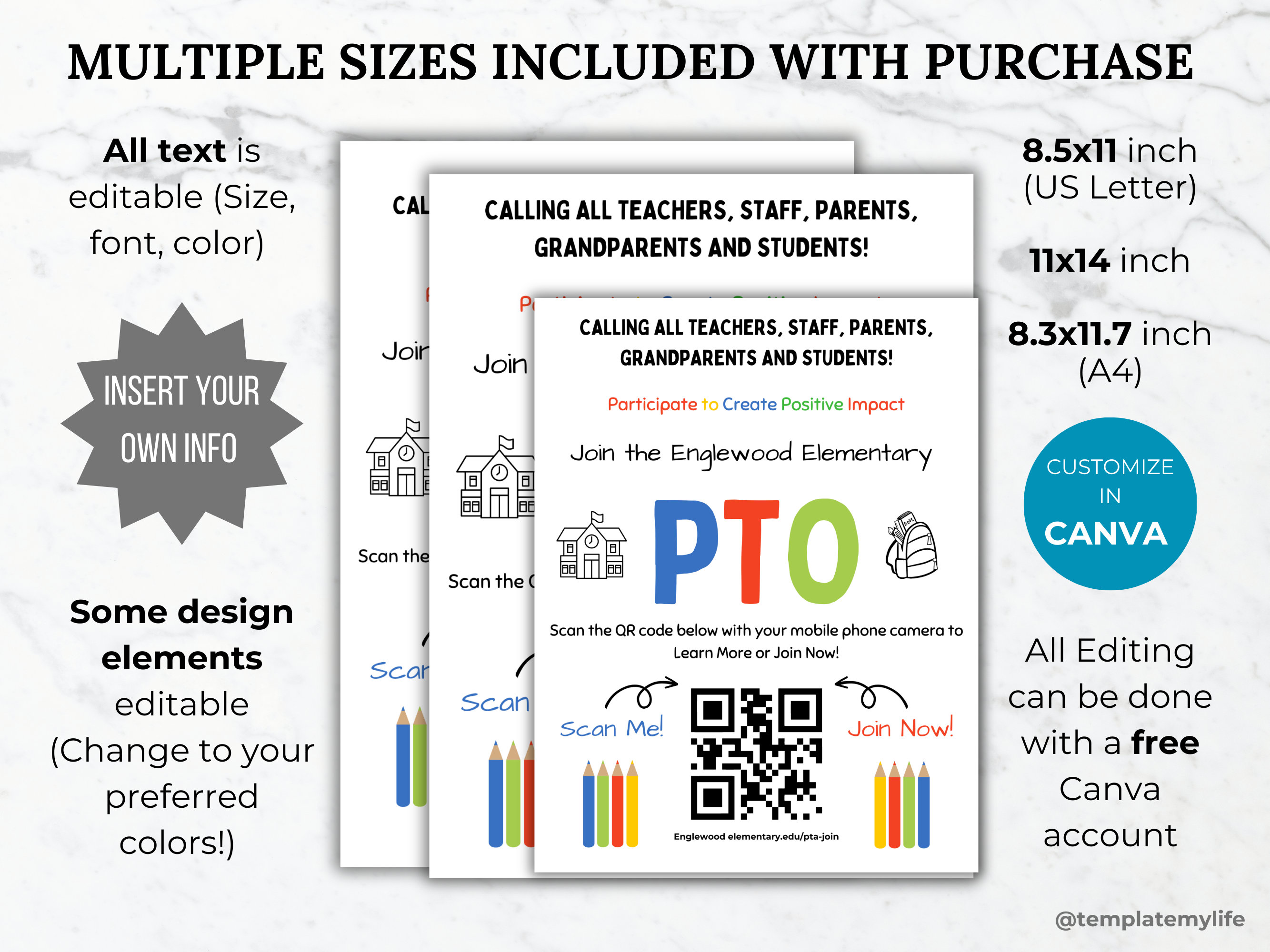 Join the PTA Flyer QR Code PTO Template Editable School Pta Recruitment ...