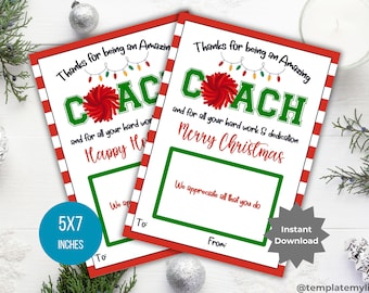 Cheer Coach Weihnachtsgeschenkkartenhalter druckbare Weihnachtskarte für Trainer Wertschätzung Geschenkkartenvorlage Weihnachtsgeschenk für Coach Cheerleader