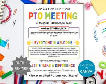 PTA Meeting Flyer PTO Meeting Vorlage pta Back to School pto tagungseinladung pta Ankündigungsplakat pto Zeichen Rekrutierungsflyer zum Ausdrucken