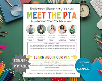 Meet the PTA Flyer Meet the PTO template Meet the pto Board handout Meet your pta members Editable pto flyer meet the team pta president