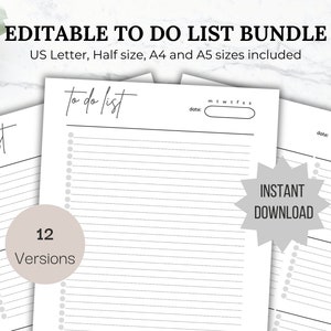 Editable to Do List Printable Bundle To-do List Digital Planner Insert ...