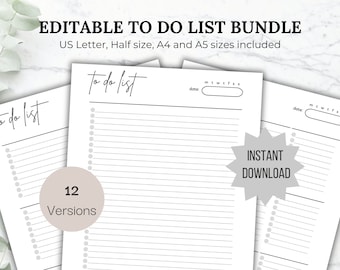 Lista de tareas editables Paquete imprimible Lista de tareas pendientes Planificador digital Insertar plantilla de lista de verificación de tareas imprimible Lista de tareas pendientes para el planificador de productividad