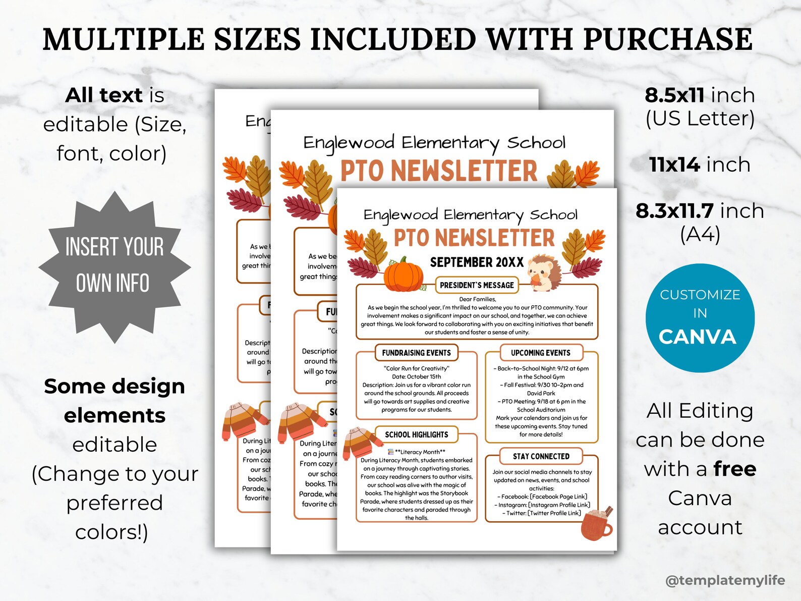 PTA Fall Newsletter Flyer Printable PTO School Newsletter Flyer ...