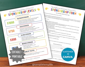 PTA Sponsorship Level Flyer Printable PTO Sponsorship form editable template pta sponsorship letter School flyer pta sponsorship template