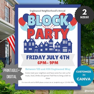Memorial Day Block Party Invite Template Neighborhood Party flyer Editable Community Summer Party Poster Labor Day BBQ Party invitation