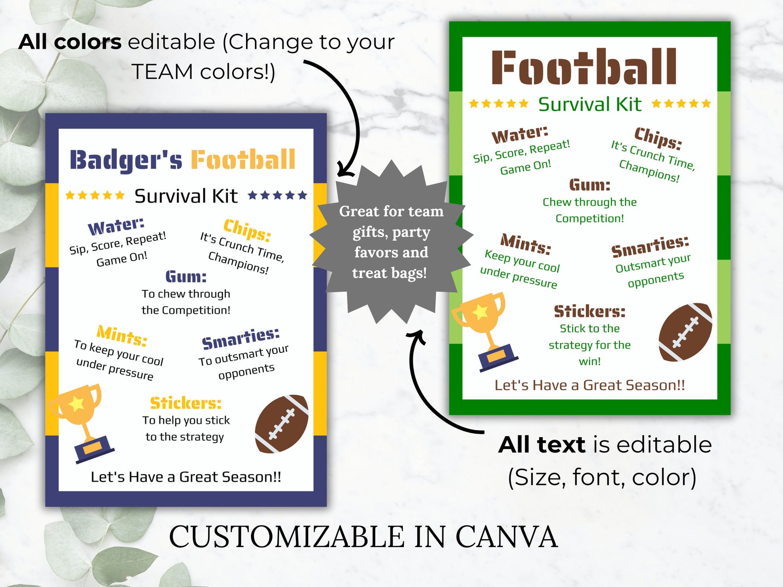 Football Survival Kit Editable Template Football Team Gift Printable ...