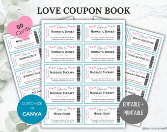Love Coupon Book Printable Editable Love Coupons Couple Coupons Romantic Gift for girlfriend gift for her Valentine Gift for wife Printable