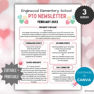 February PTA Newsletter Flyer Printable PTO School Newsletter Flyer editable template winter flyer pta Valentines Day newsletter pto handout
