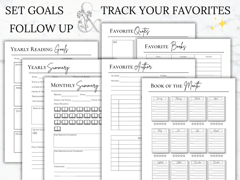 Book Reading Planner Printable Bundle Reading journal log Book reading tracker planner insert Book review journal Book reader gift book club