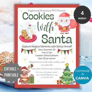 Cookies with Santa Christmas Fundraiser PTO Template Holiday Fundraising invite Editable Holiday School event Flyer Winter PTA printable