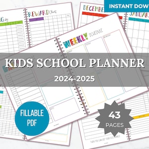 Bewerkbare schooljaarplanner afdrukbare 2024-2025 maandkalender kind studieplanner dagelijkse checklist karweitje lezen logboek huiswerktracker