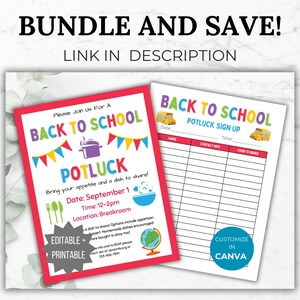 Back to School Potluck Sign up Sheet Template Editable Potluck Sign up ...