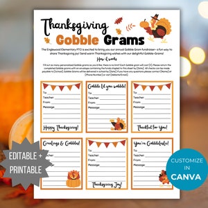 Thanksgiving Gobble Gram Flyer PTO Template Turkey Gram printable Editable Fall School fundraiser Flyer Thanksgiving School Event PTA Flyer