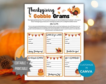 Thanksgiving Gobble Gram Flyer PTO Template Turkey Gram printable Editable Fall School fundraiser Flyer Thanksgiving School Event PTA Flyer
