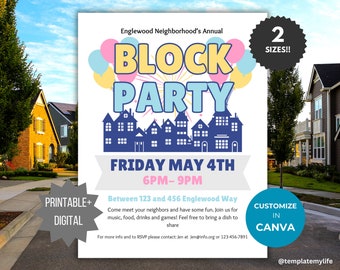 Block Party Flyer Template Neighborhood Block Party invite Editable Community BBQ Party Flyer Summer Block Party HOA Flyer Summer barbecue