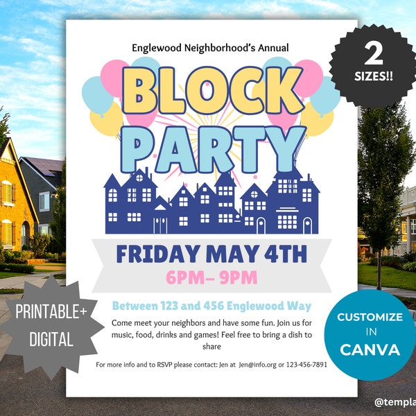 Block Party Flyer Template Neighborhood Block Party invite Editable Community BBQ Party Flyer Summer Block Party HOA Flyer Summer barbecue