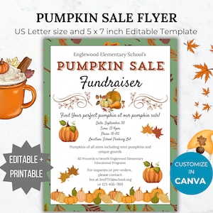 Pumpkin Sale Fundraiser Flyer Template Pumpkin Sale Flyer Editable Fall School event Handout PTA Flyer School Fundraiser Flyer PTO template