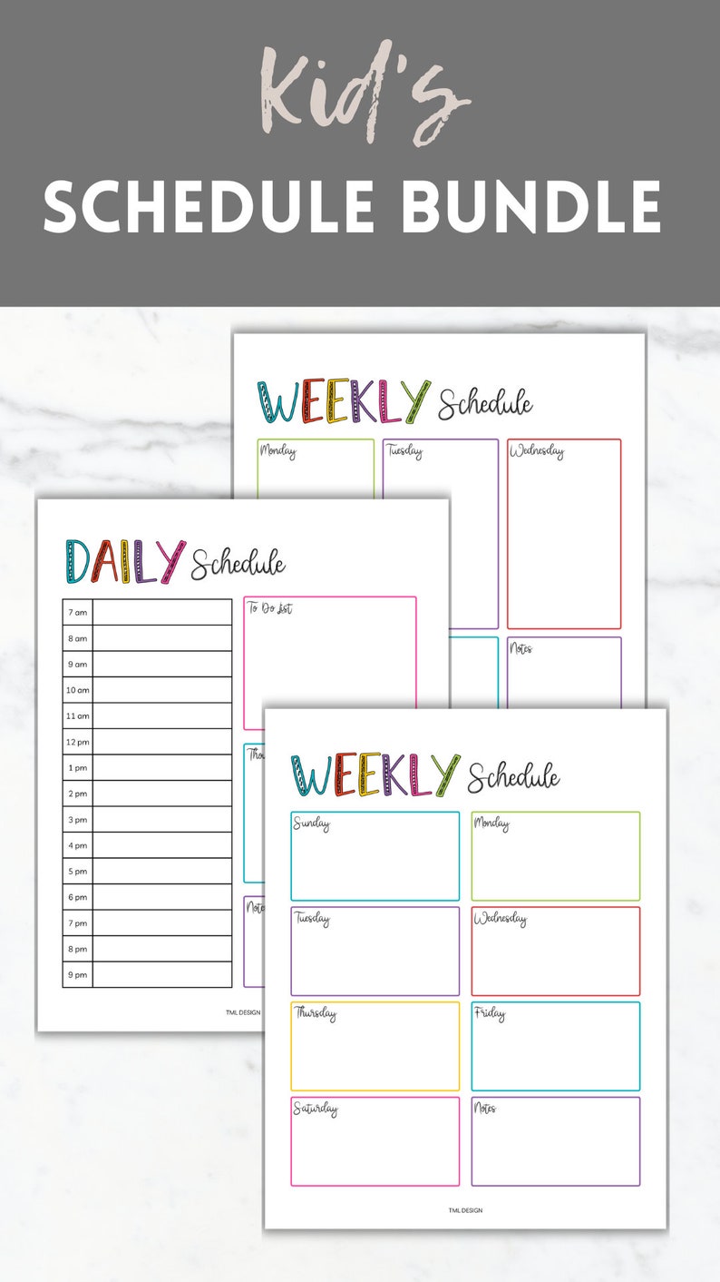 Kids Daily and Weekly Schedule Printable Bundle Kids Schedule Editable Homeschool schedule Printable Daily and Weekly Routine chart for kids