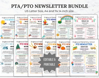 PTA PTO NEWSLETTER flyer editable template bundle monthly classroom news printable school events handout pto school newsletter pta flyer