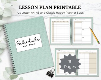 Lesson plan printable planner for teacher lesson planner for homeschool class schedule daily lesson plan weekly lesson planner printable