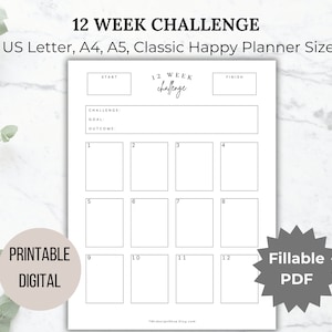 12 Week Challenge Tracker printable fitness challenge binder saving challenge editable wellness challenge Letter A4 A5 Happy Planner Insert