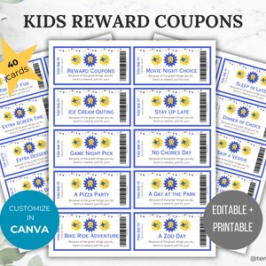 Reward Coupons for Kids Reward bucks printable Prämiengutschein für Kinder Couponbuch Reward Tickets für Kind blanko Coupon Vorlage Kind Aktivität