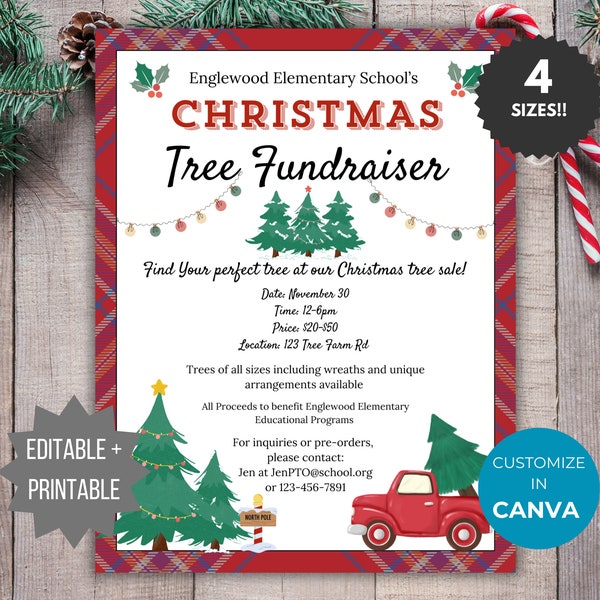 Christmas Tree Fundraiser PTO Template Holiday Fundraising invite Editable Holiday School event Flyer Winter PTA Christmas tree sale flyer