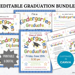 Editable Kindergarten Graduation invitation printable elementary graduation program ceremony invite graduation diploma certificate template