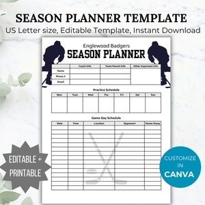 Hockey season planner template Hockey team game schedule printable Hockey coach practice schedule editable hockey mom game day organizer