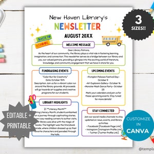 School Newsletter Flyer Printable September Community Newsletter template library flyer Business August newsletter Church flyer template