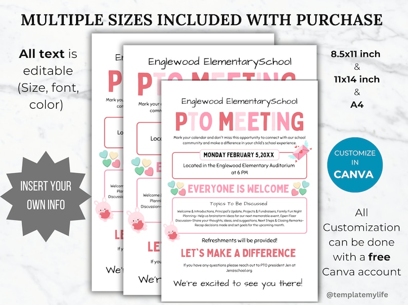 Valentines PTA Meeting Flyer Printable Winter Church Flyer template pto February Meeting flyer pta sign pto business meeting flyer invite