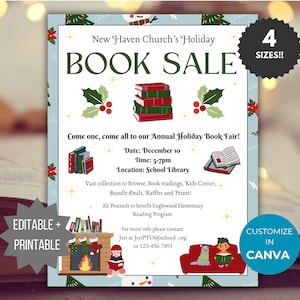 Christmas Book Sale Flyer Template Library Book Sale Flyer Editable Holiday Book Fundraising Flyer Church Holiday Fundraiser sign printable