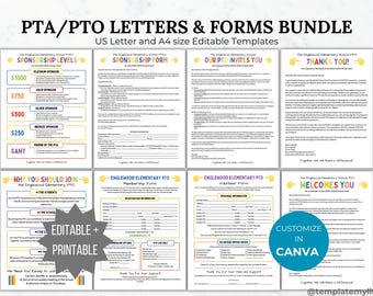 PTA Sponsorship Letter Printable PTO Membership template editable pta welcome letter pta volunteer form pta flyer recruitment template pto
