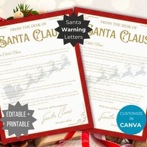 Carta de advertencia de Papá Noel para imprimir por correo Tradición navideña Actividad imprimible de elfos para niños Correo del Polo Norte de Navidad Advertencia de elfo por correo de Papá Noel