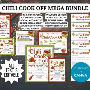 Chili Cook Off Flyer Invitation Template PTO Bundle Neighborhood Fall Party invite PTA Editable School Fundraiser Fall Cook-off event forms