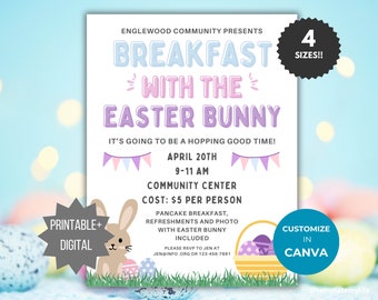 Breakfast with Easter Bunny flyer printable fundraiser flyer spring community event flyer charity event fundraiser template church flyer